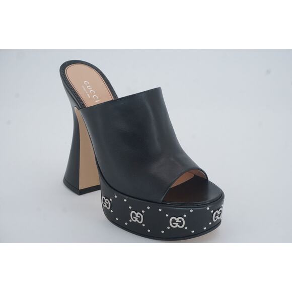 Gucci Malaga Black Open Toe Slide Mule GG Logo Platform Sandals SZ 38.5 $1190 - Picture 2 of 12